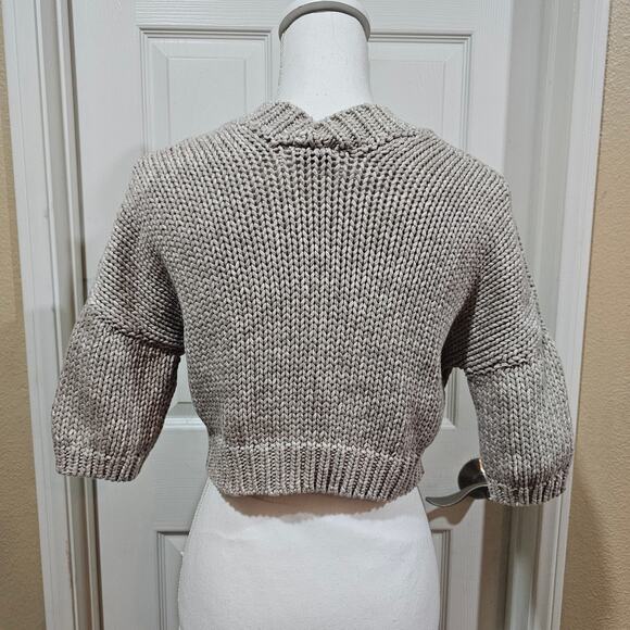 Brunello Cucinelli Chunky Cropped Knit Cardigan Sweater Taupe Size S - Picture 3 of 8